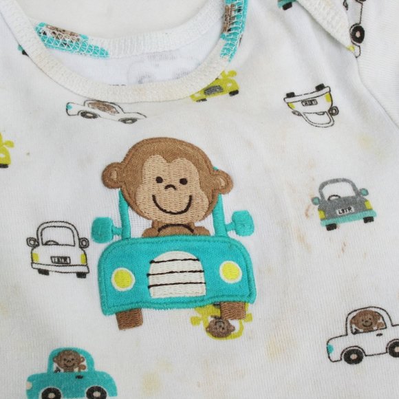 24Mo Boy Set 3-Piece Monkey Car Bodysuit Cute Carters Baby Onesie Short Sleeved - Picture 6 of 11